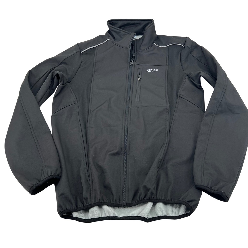 Arsuxeo Mens Black Softshell Cycling‎ Jacket Fleece Lined Reflective Size L